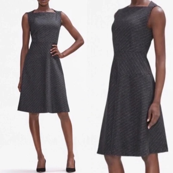 MM LAFLEUR Gray Pinstriped Wool blend A Line dress 2